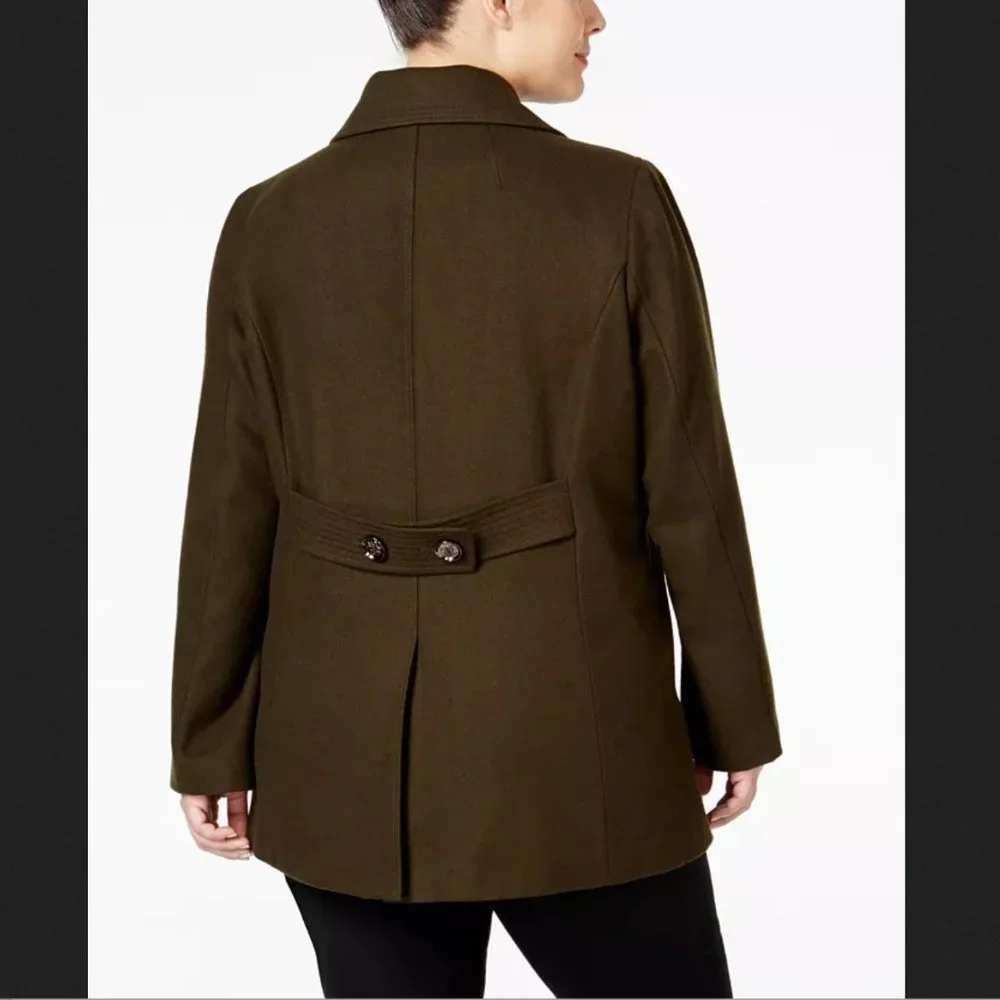 Kenneth Cole Reaction Pea Coat Women XXL Army Green NWOT Wool Double Breasted